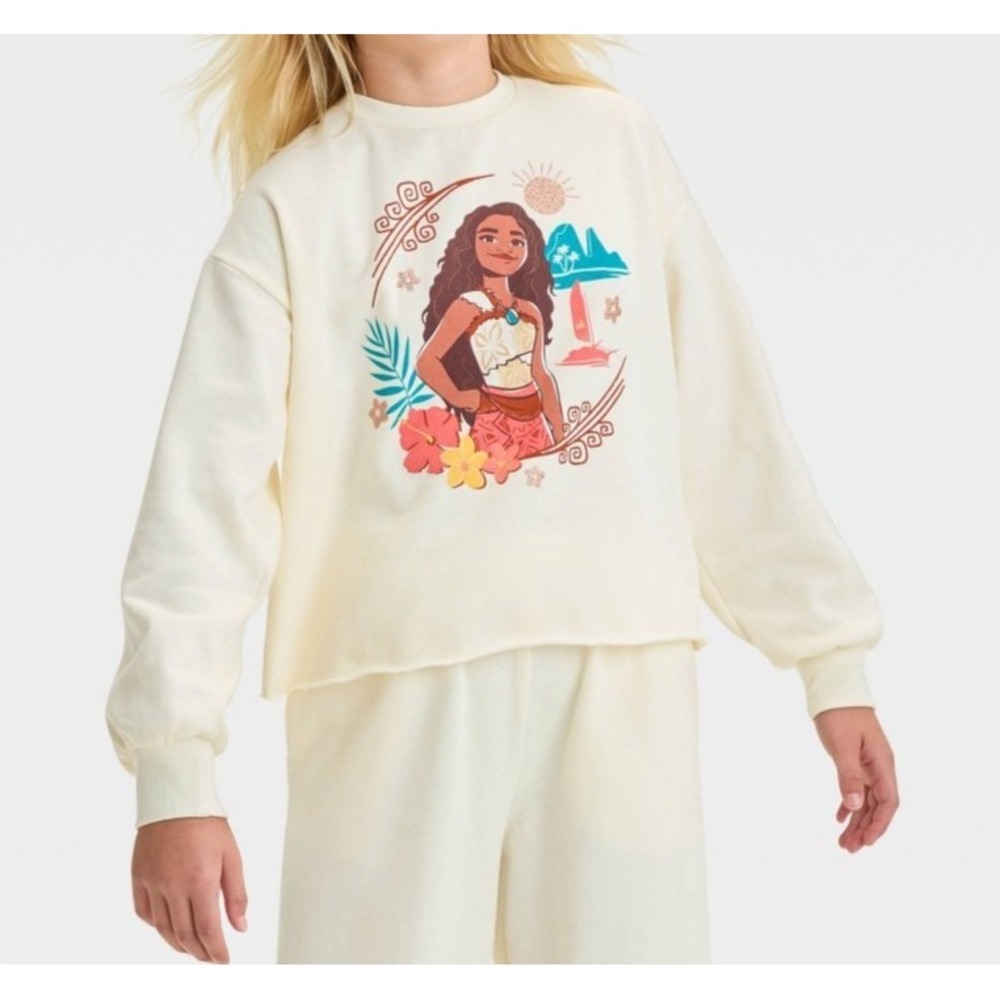 Disney Girls Moana 2 Dreamy Fleece Sweatshirt - Ivory XL 14 NWT